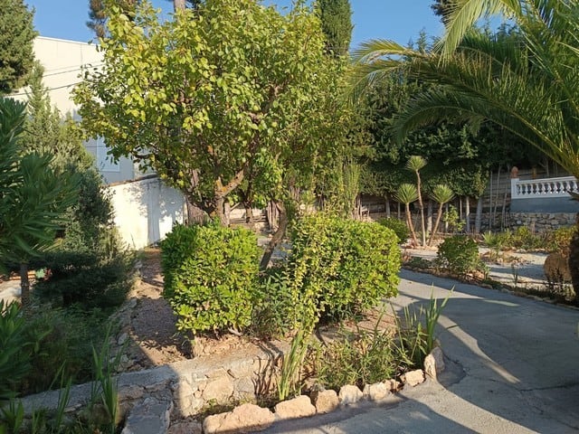 Villa in Cullar, Granada with lush garden and mature trees.