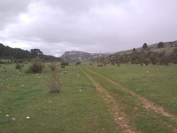 Finca in Huescar, Granada with scenic mountain views and open green fields. Perfect for rural living.