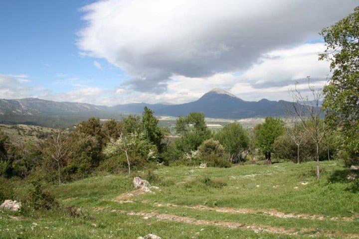 Scenic finca with mountains and greenery in Huescar, Granada, Spain.