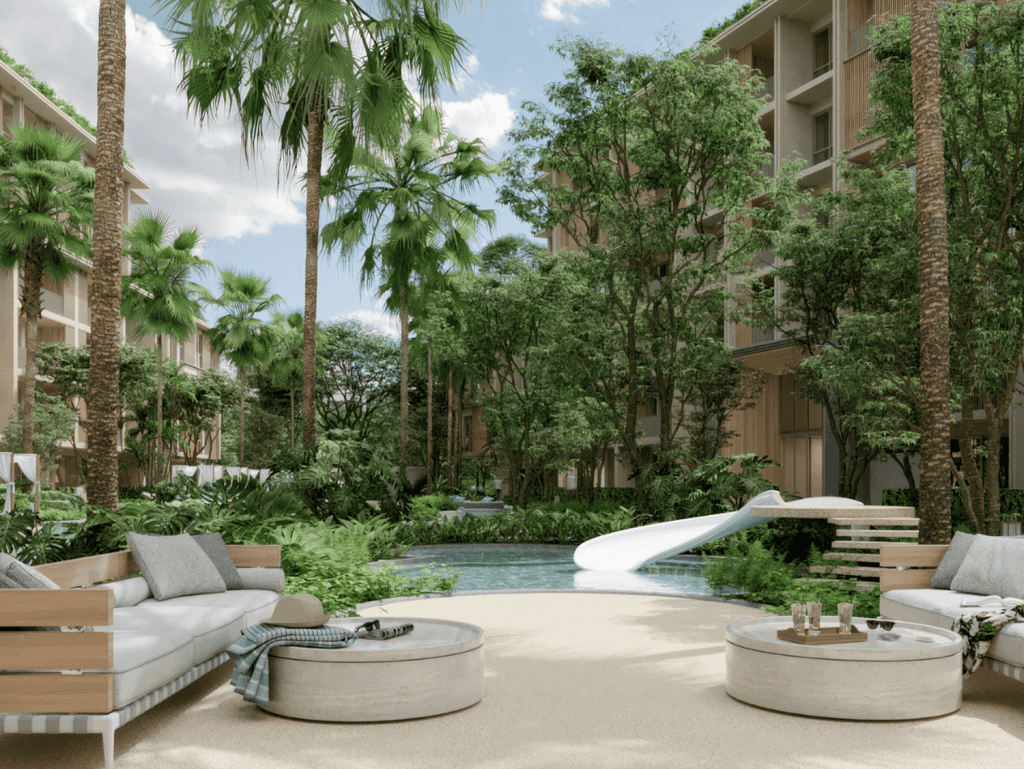 Luxury Phuket property with lush gardens and pool area.