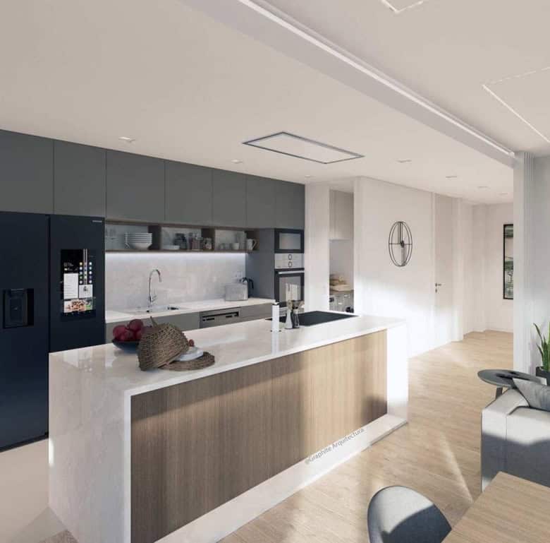 Stylish kitchen featuring modern appliances and minimalist decor in Viana do Castelo.