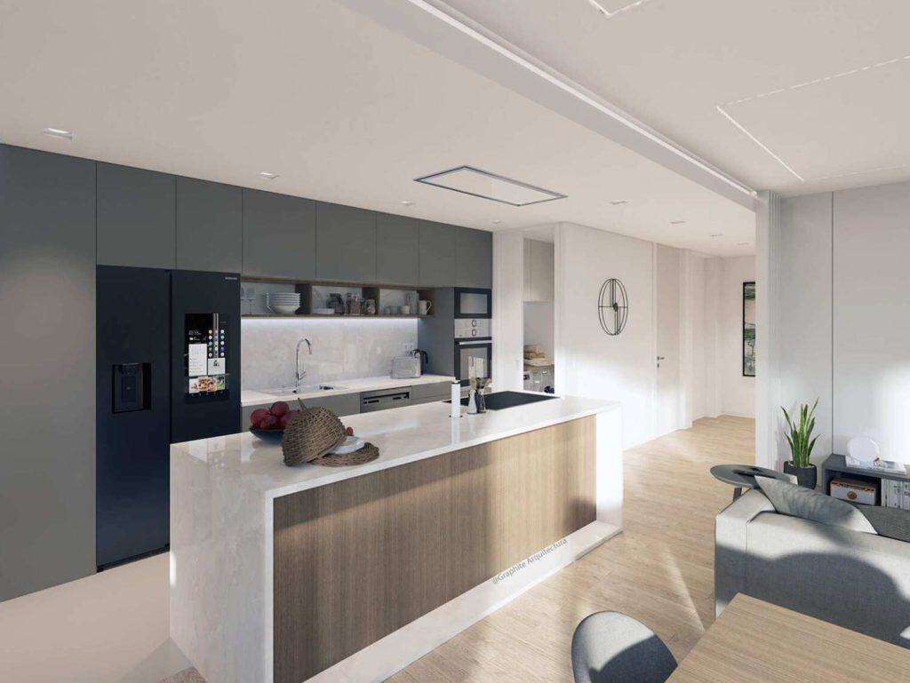 Stylish kitchen featuring modern appliances and minimalist decor in Viana do Castelo.
