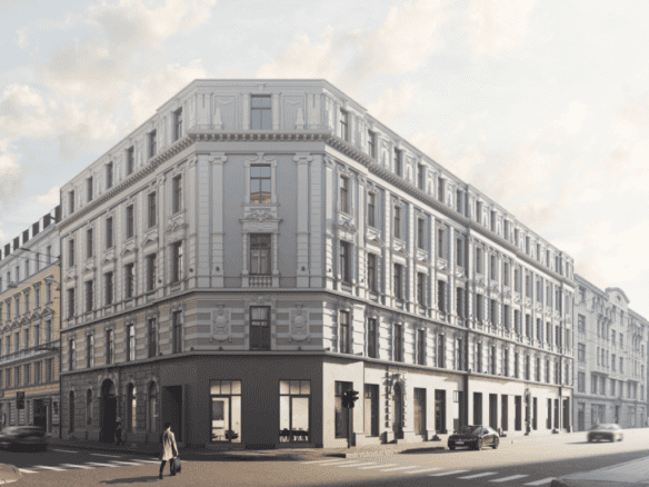 Beautiful historic building in Riga, Latvia, available for purchase. Prime location with classic arc.