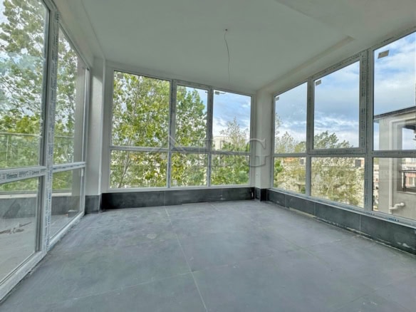 Bright enclosed balcony with panoramic views in Sunny Beach.