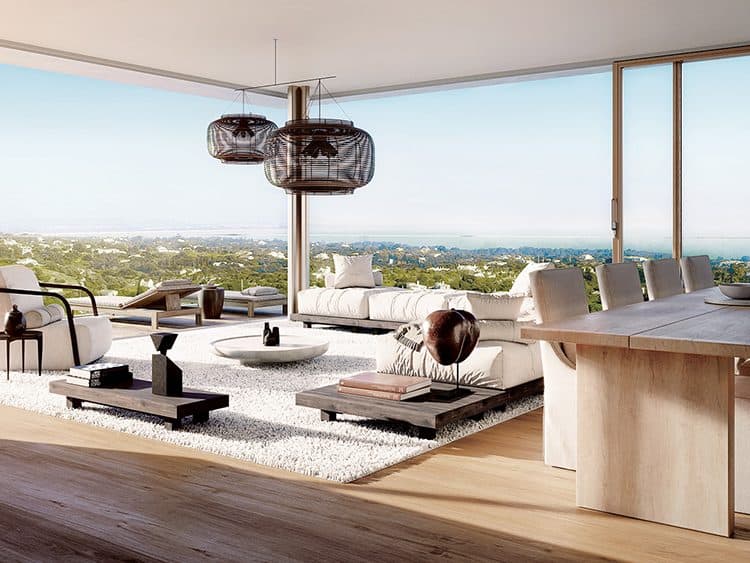 Modern living room with panoramic views of Vale do Milho, Carvoeiro, Portugal.