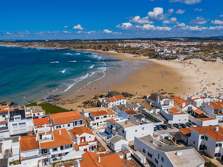 Scenic view of Peniche beach and coastline in Portugal.