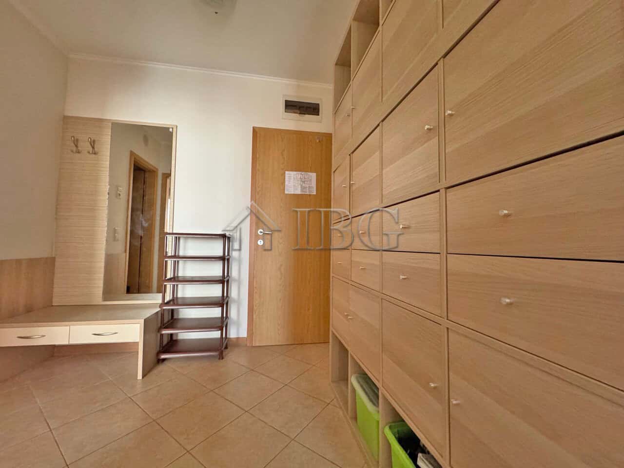 Furnished one-bedroom apartment in Royal Sun, Sunny Beach, Bulgaria, featuring modern storage and a.