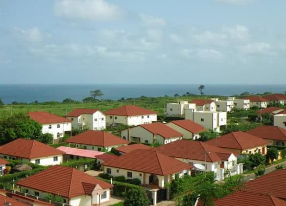 Aerial view of luxury 3-bedroom villa in Brufut Gardens Estate, Gambia.