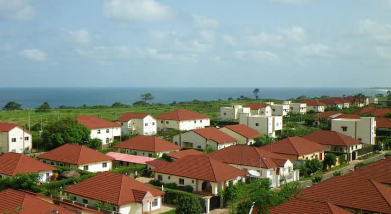 Aerial view of luxury 3-bedroom villa in Brufut Gardens Estate, Gambia.