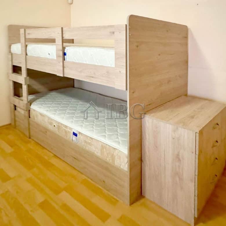 Furnished studio apartment featuring a separate kitchen and balcony in Sun City 1, Sunny Beach.