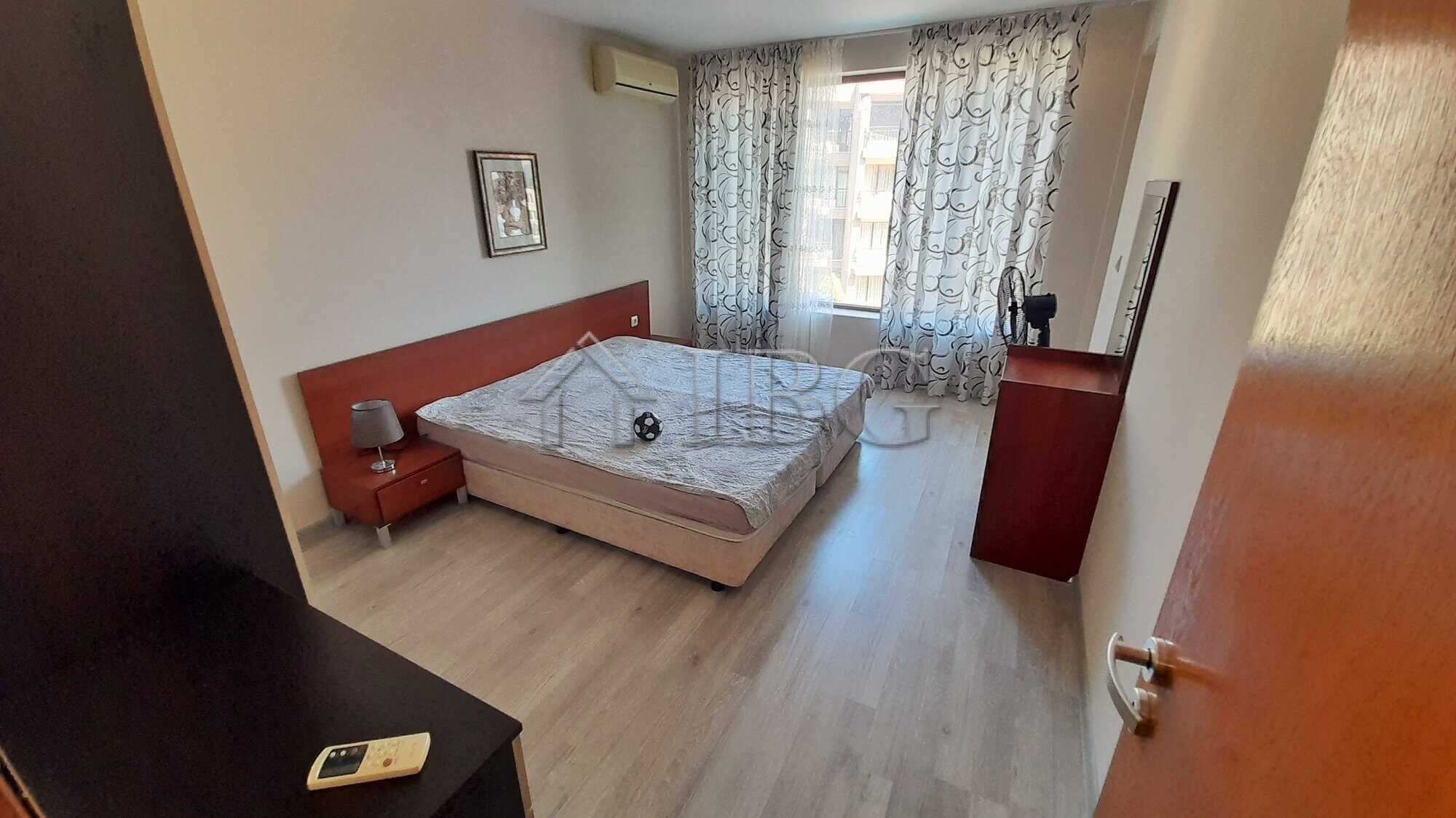 Bright bedroom in renovated apartment with pool view in Sea Grace Complex, Sunny Beach.