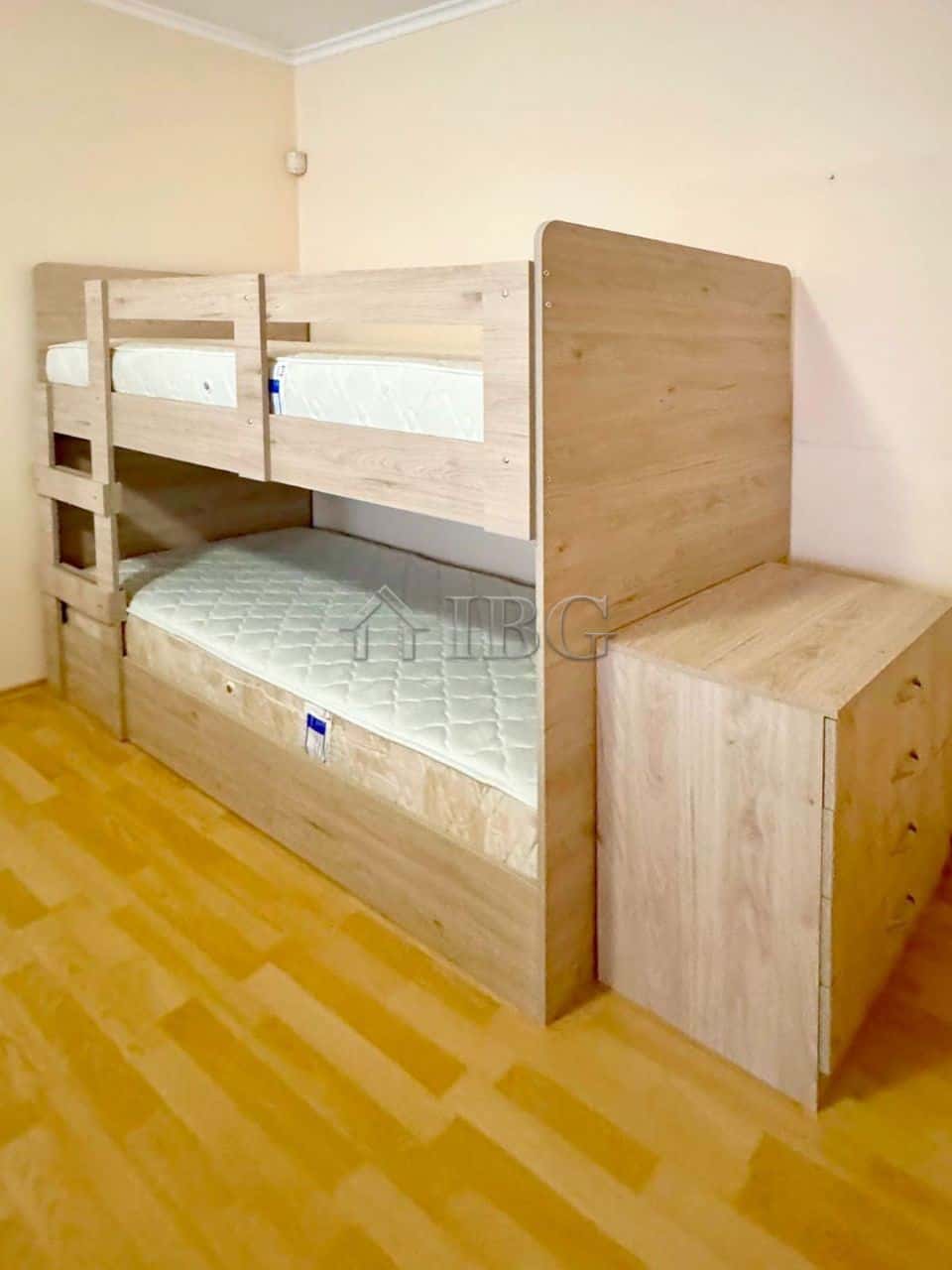 Furnished studio apartment featuring a separate kitchen and balcony in Sun City 1, Sunny Beach.