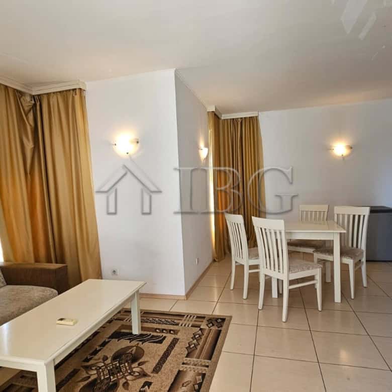 Bright interior of a spacious apartment in Sunny Beach, Bulgaria, featuring a living room, dining ar.