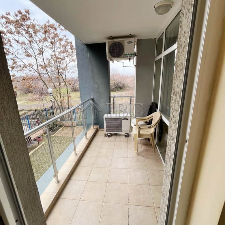 Cozy furnished 1-bedroom apartment balcony near Cacao Beach in Sunny Beach.