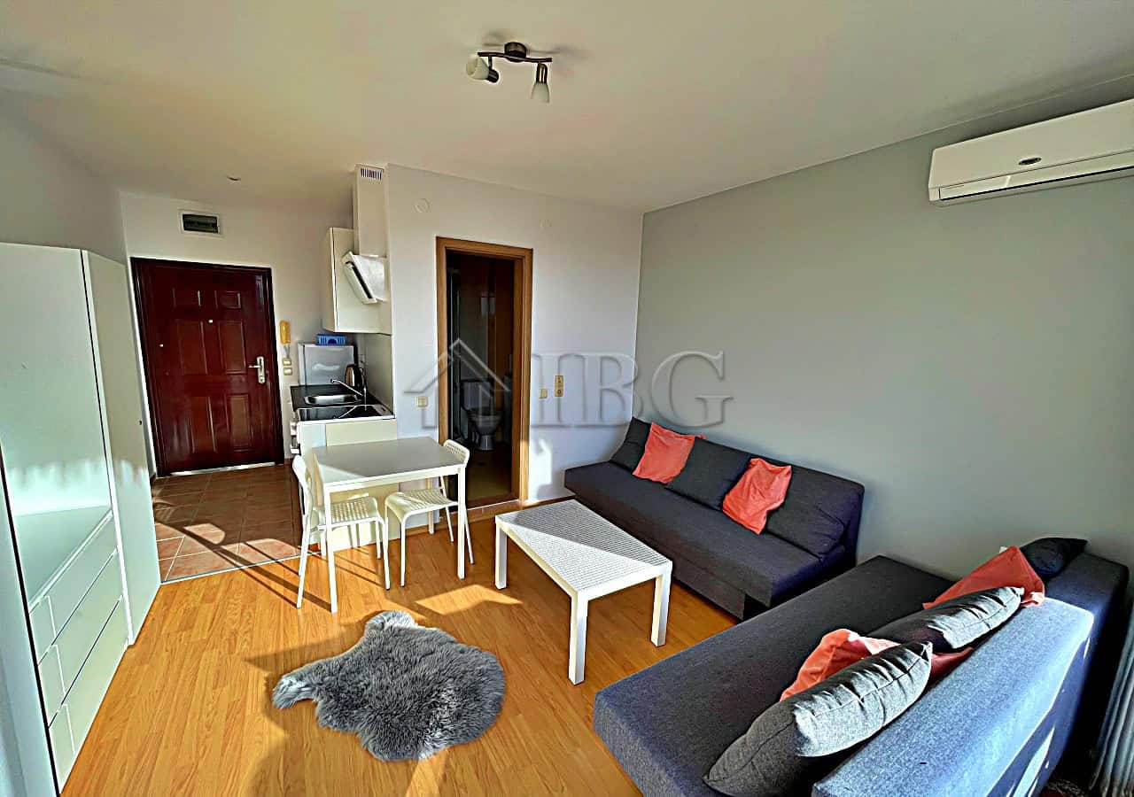 Bright studio apartment with pool view in Sunny Beach, Bulgaria.
