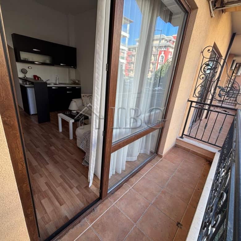 Furnished studio with balcony in Diamant Residence, Sunny Beach, offering a comfortable living space.