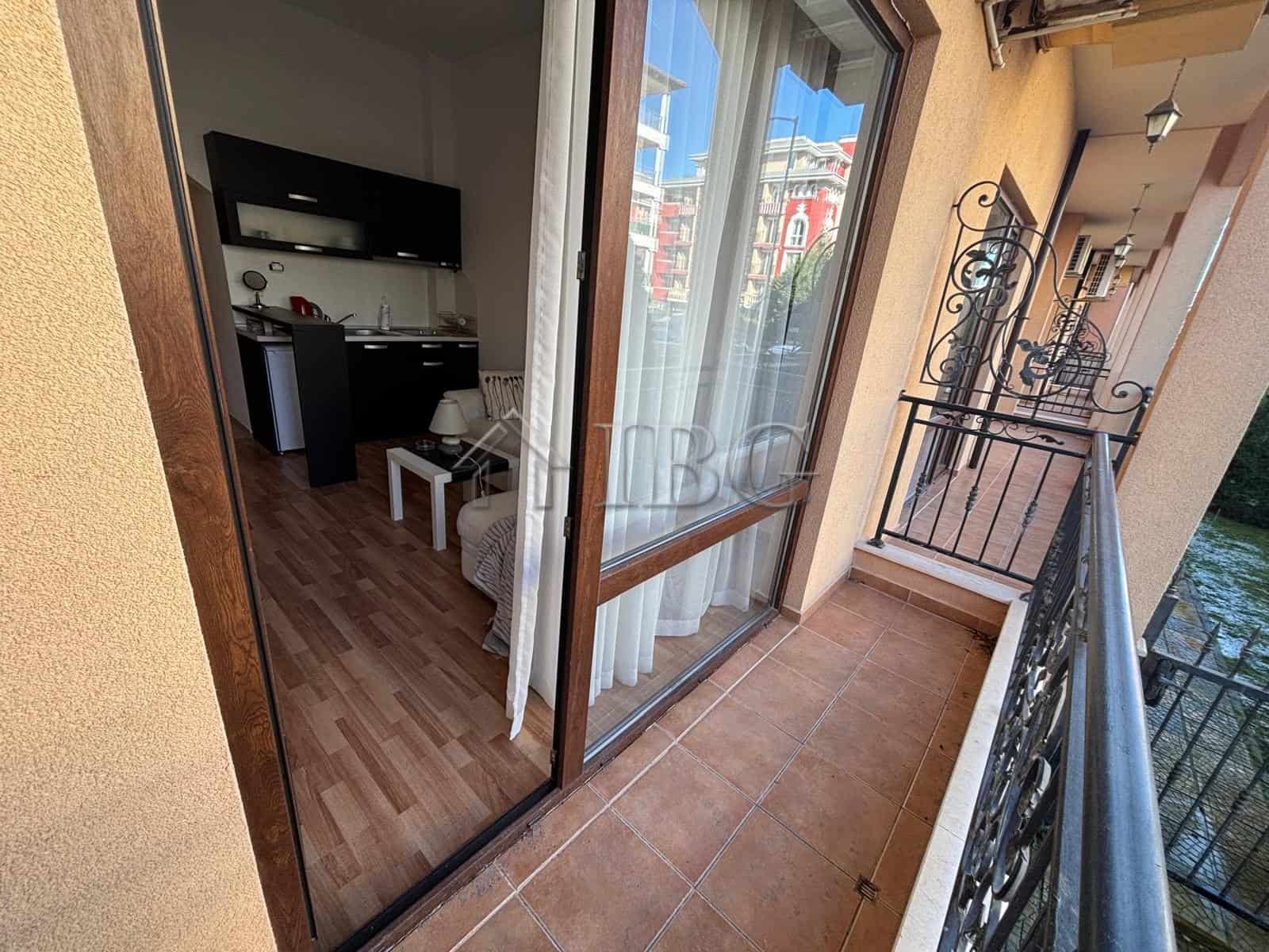 Furnished studio with balcony in Diamant Residence, Sunny Beach, offering a comfortable living space.