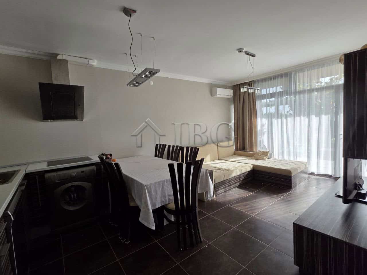 Bright apartment with sea views in Sveti Vlas, Bulgaria, featuring modern furnishings and a spacious.