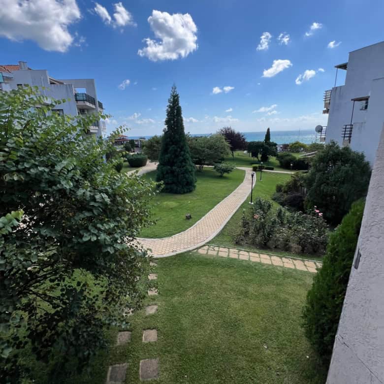 Garden view from apartment in Diamant Complex, Sveti Vlas, Bulgaria.