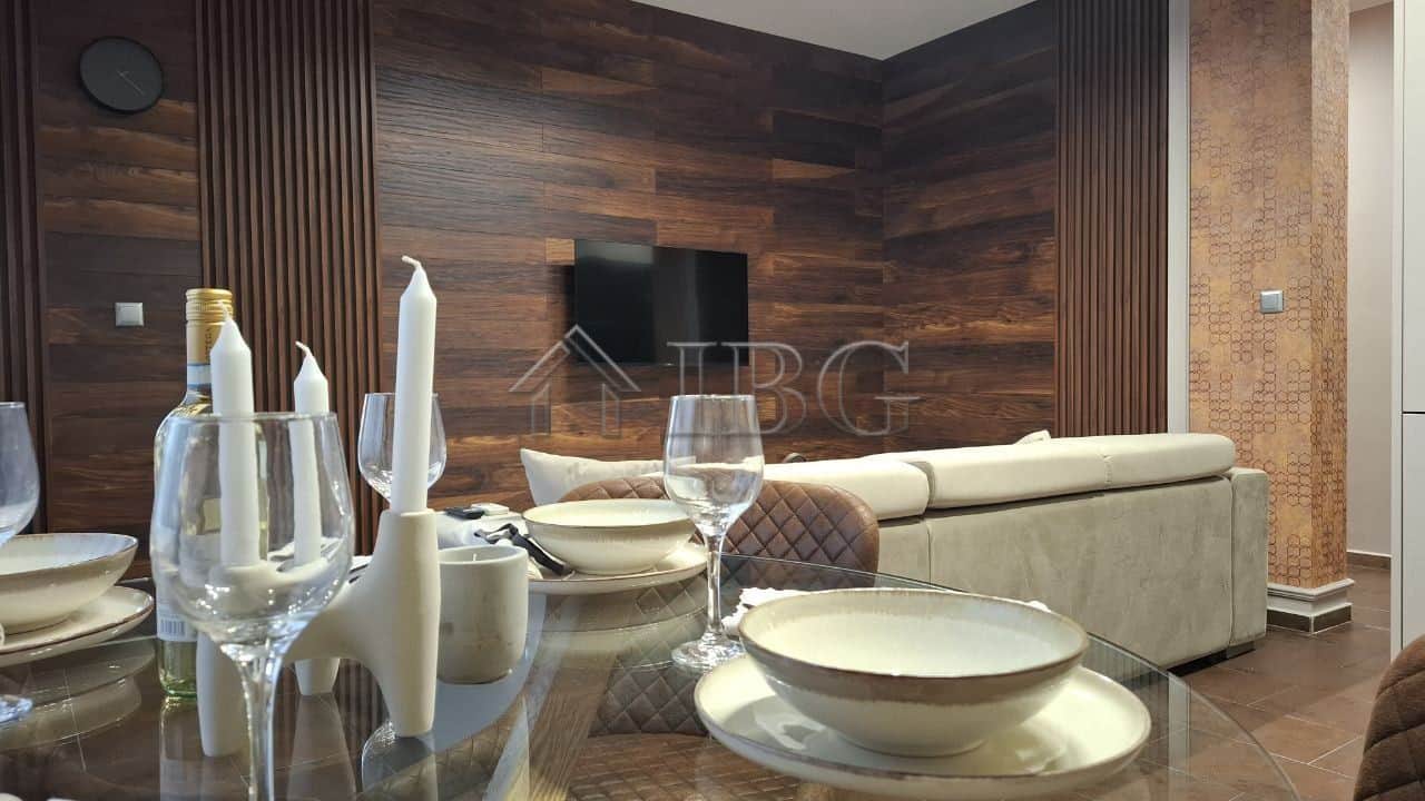 Stylish 2-bedroom apartment interior with contemporary decor in Nessebar.
