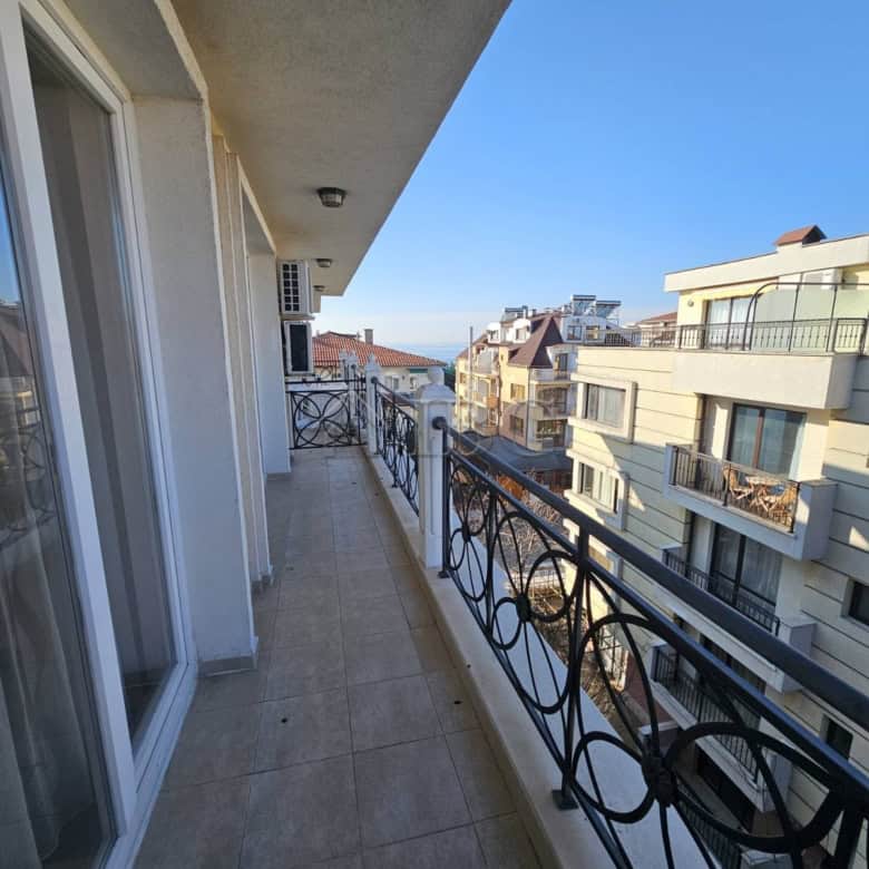 Balcony view from Villa Katerina apartment with partial sea view in Ravda.