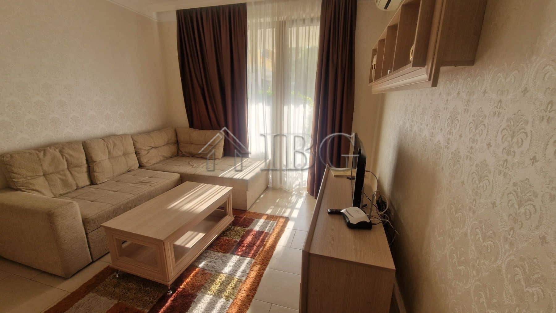 Cozy one-bedroom apartment with pool view in Harmony Suites 1, Sunny Beach.