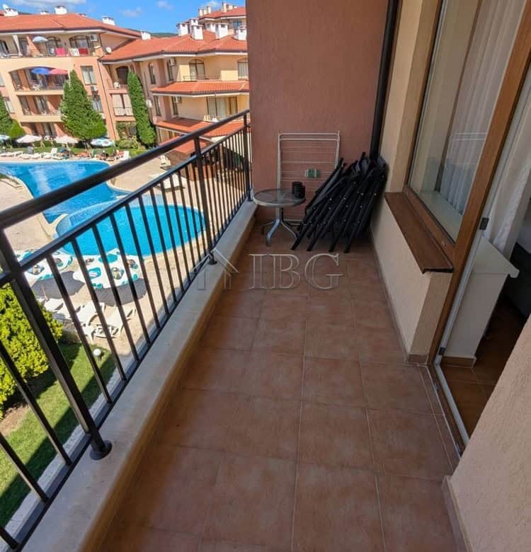 Balcony of a two-bedroom apartment overlooking the pool at Panorama Dreams, Sveti Vlas.