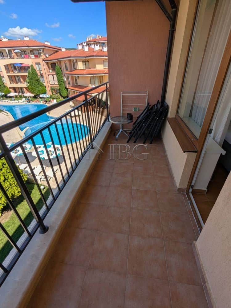 Balcony of a two-bedroom apartment overlooking the pool at Panorama Dreams, Sveti Vlas.