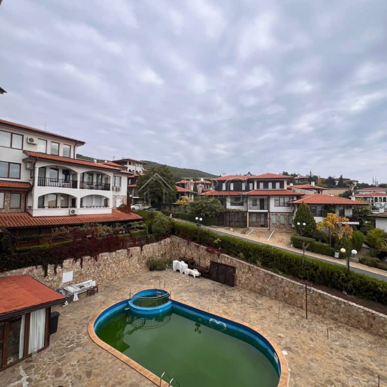 Sea and pool view from Kambani 3 apartment balcony in Sveti Vlas.