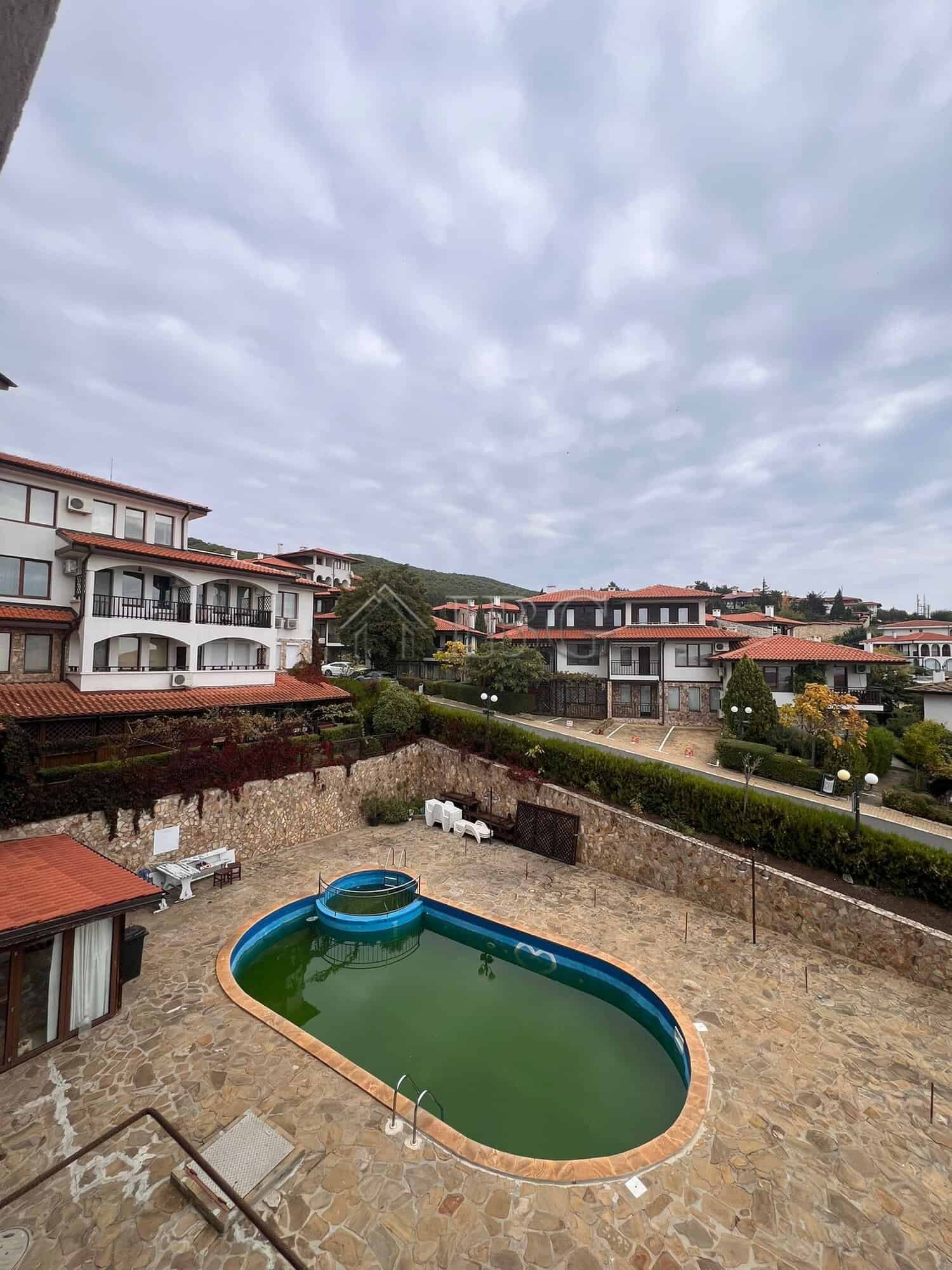 Sea and pool view from Kambani 3 apartment balcony in Sveti Vlas.