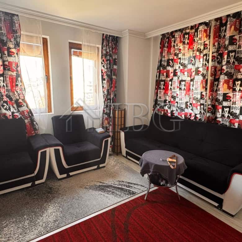 Bright living room with sea view in Sveti Vlas apartment.