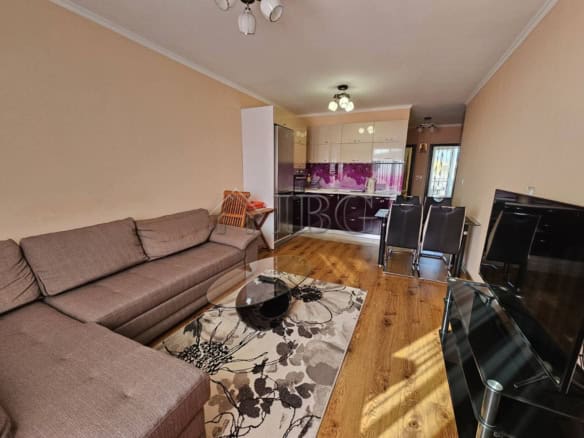 Bright living room with partial sea view and modern furnishings in Villa Katerina, Ravda.