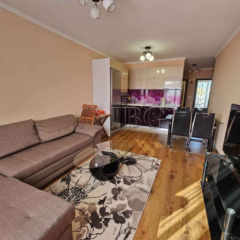 Bright living room with partial sea view and modern furnishings in Villa Katerina, Ravda.