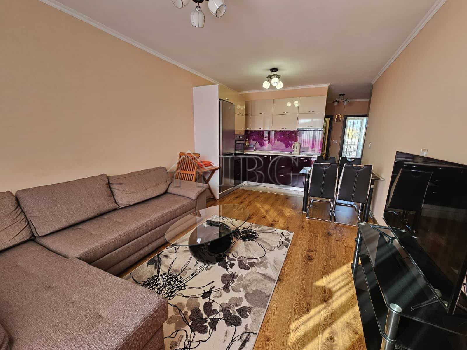 Bright living room with partial sea view and modern furnishings in Villa Katerina, Ravda.
