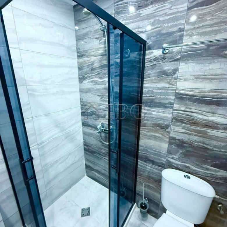 Bathroom with glass shower and contemporary design in Sveti Vlas, Bulgaria.