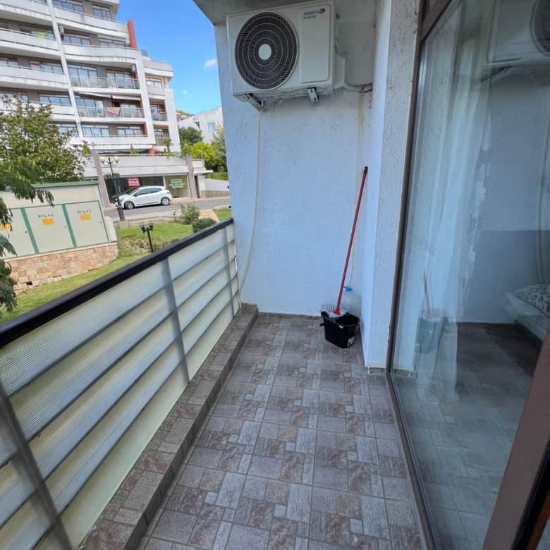 Balcony with air conditioning unit and partial sea view in Diamant Complex, Sveti Vlas.