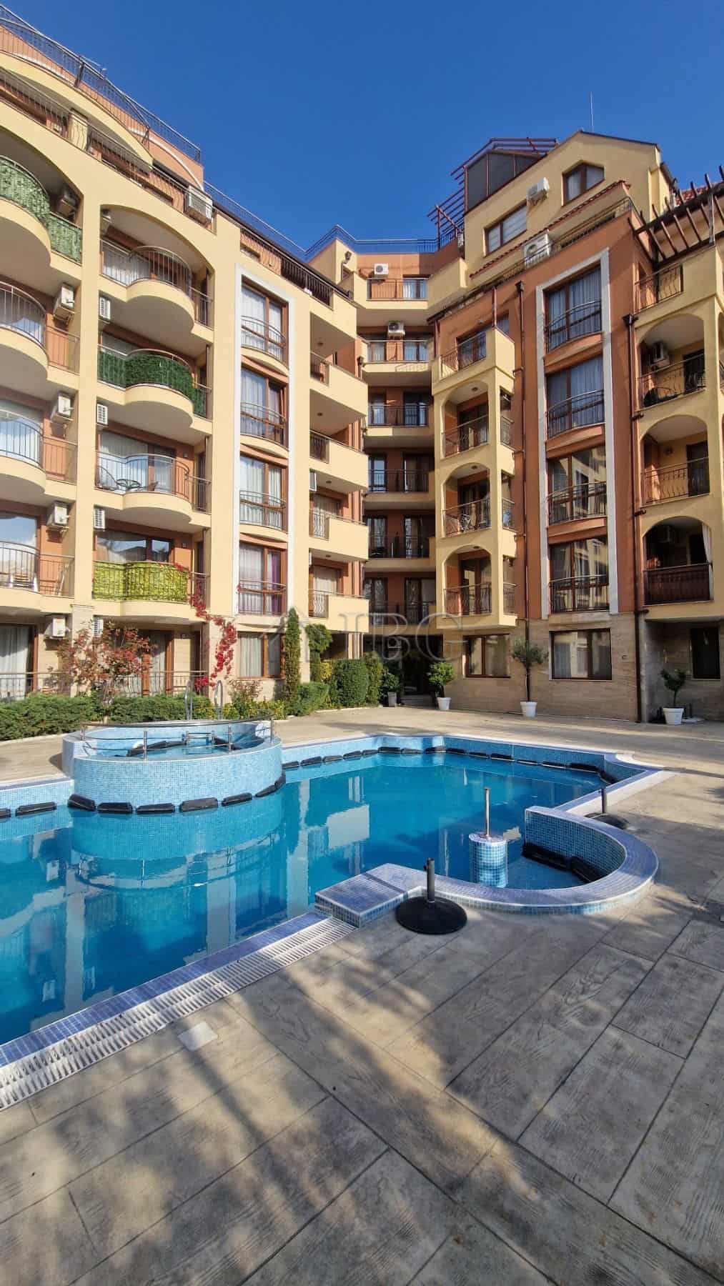 Apartment with pool view in Harmony Suites 1, Sunny Beach.