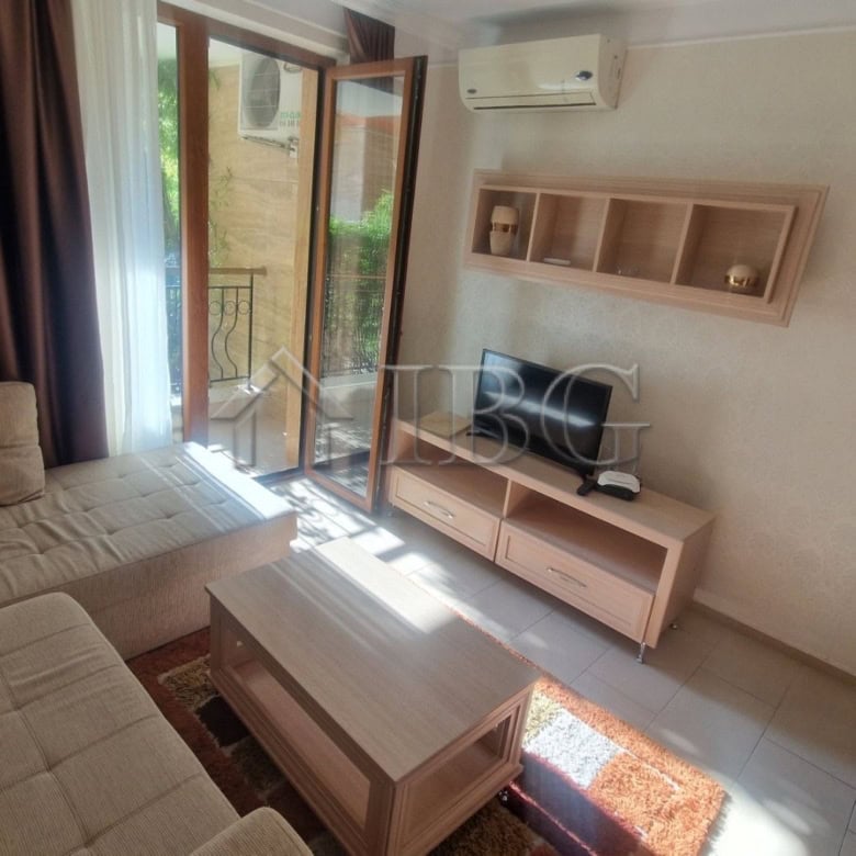 Bright one-bedroom apartment with pool view in Harmony Suites 1, Sunny Beach. Perfect for relaxing h.