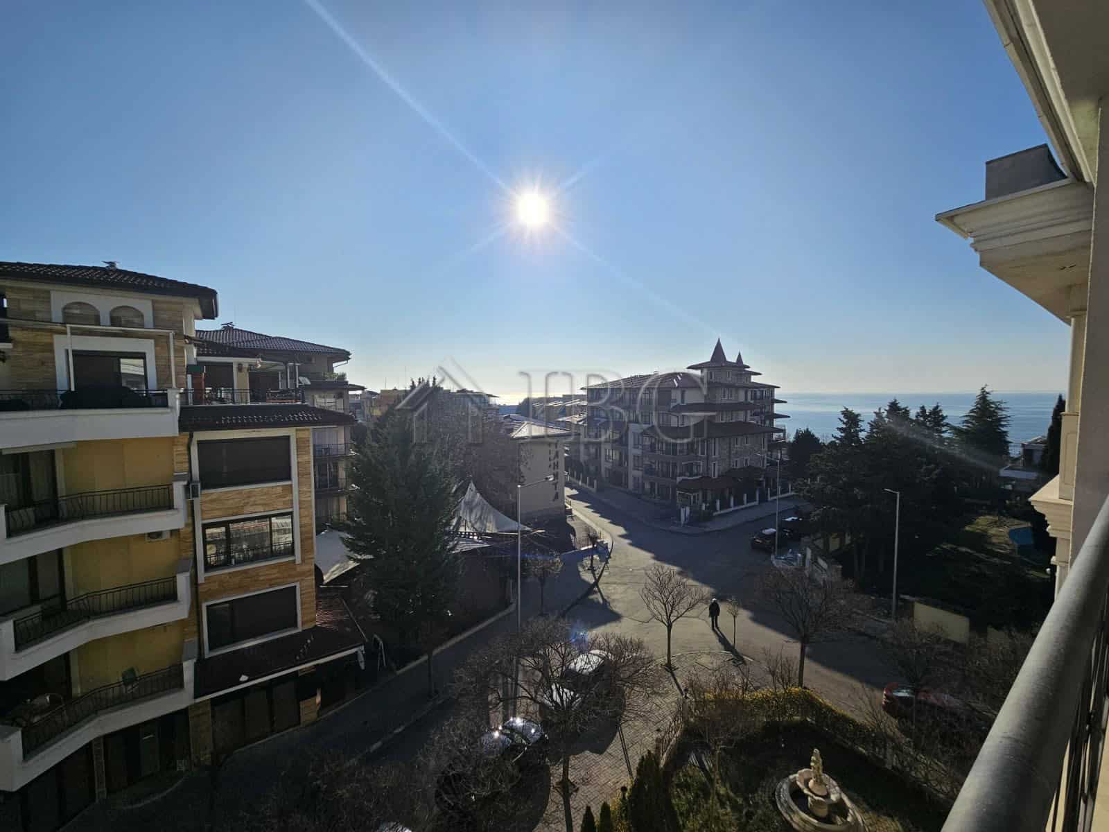 Bright view of Ravda coastline from Villa Katerina balcony.