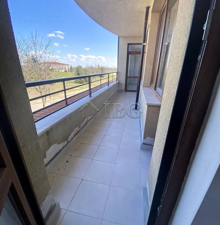 Balcony view of Lighthouse Golf & Spa Resort near Balchik, Bulgaria. Spacious outdoor area with scen.