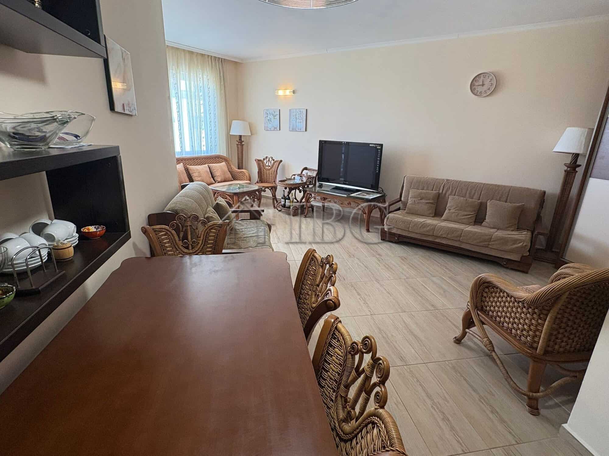 Bright living room with modern furnishings at Majestic Beach Resort, Sunny Beach.