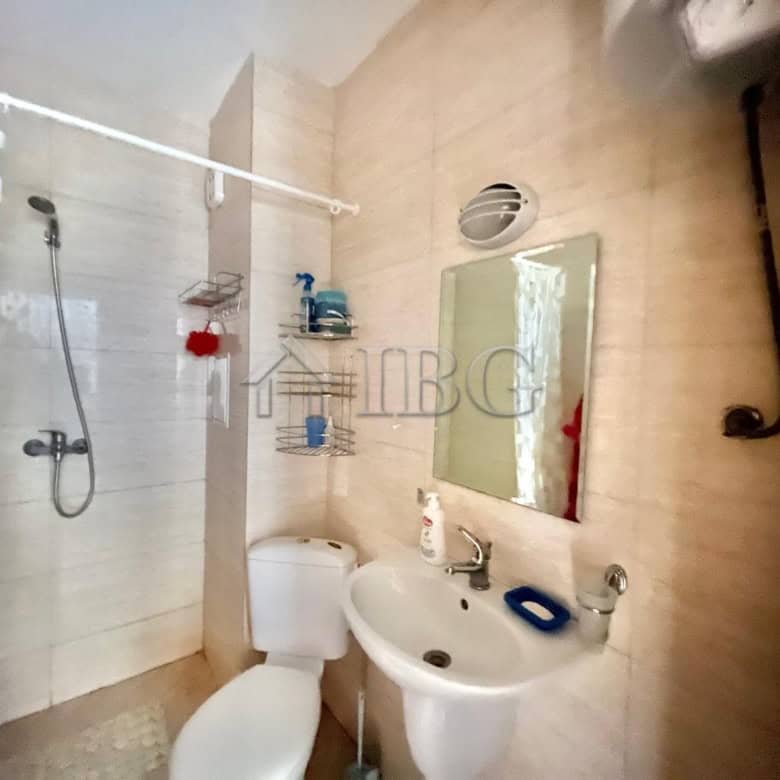 Bathroom with shower, sink, and mirror in Laguna 3, Sunny Beach.