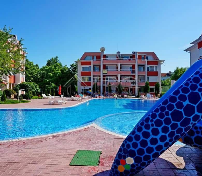 Pool and water slide at Sunny Fort Complex in Sunny Beach, Bulgaria.