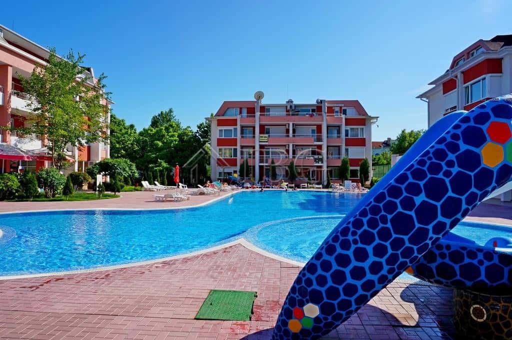 Pool and water slide at Sunny Fort Complex in Sunny Beach, Bulgaria.