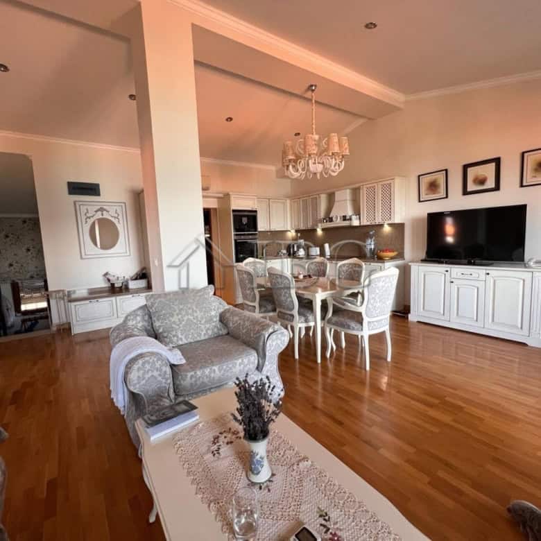 Elegant two-bedroom apartment with panoramic sea views in Santa Marina, Sozopol. Modern interior, sp.