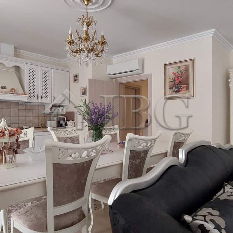 Elegant living room with modern decor and spacious dining area in Sarafovo.