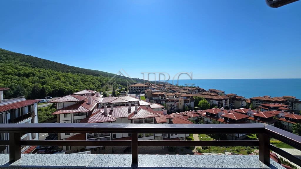 Sea and mountain view from Sveti Vlas apartment balcony.
