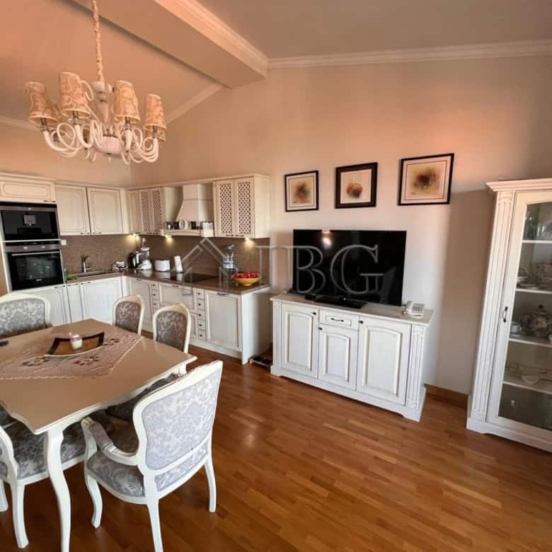 Elegant interior of a two-bedroom apartment overlooking the sea in Santa Marina, Sozopol. Modern fur.