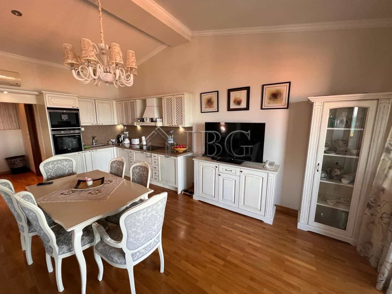 Elegant interior of a two-bedroom apartment overlooking the sea in Santa Marina, Sozopol. Modern fur.