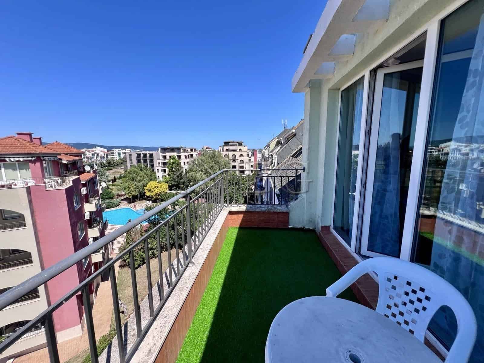 Balcony of a 1-bedroom apartment overlooking the pool in Dolce Vita 2, Sveti Vlas.